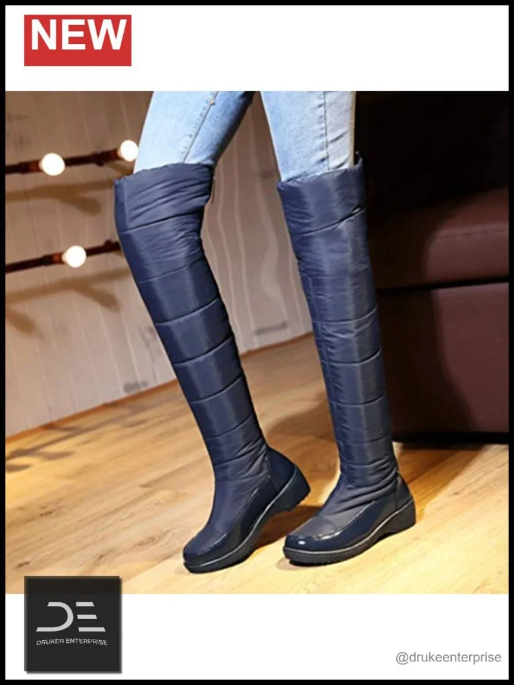 Women's Over Knee Snow Boots Waterproof Fur Lined Mid Heel Wide Calf Zip Winter